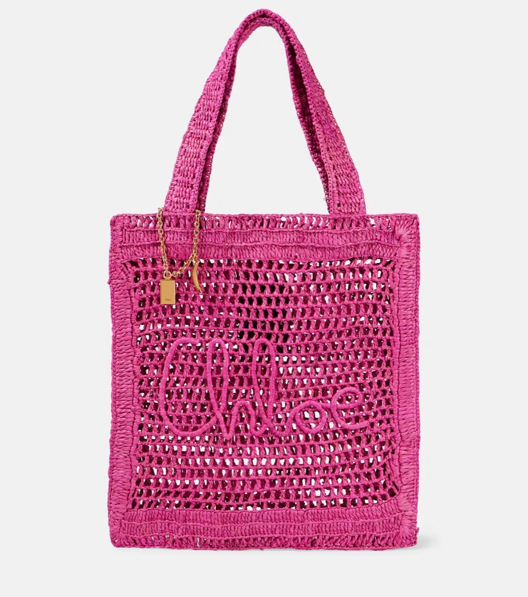 Chloe Summer Banana Raffia-Effect Tote Bag