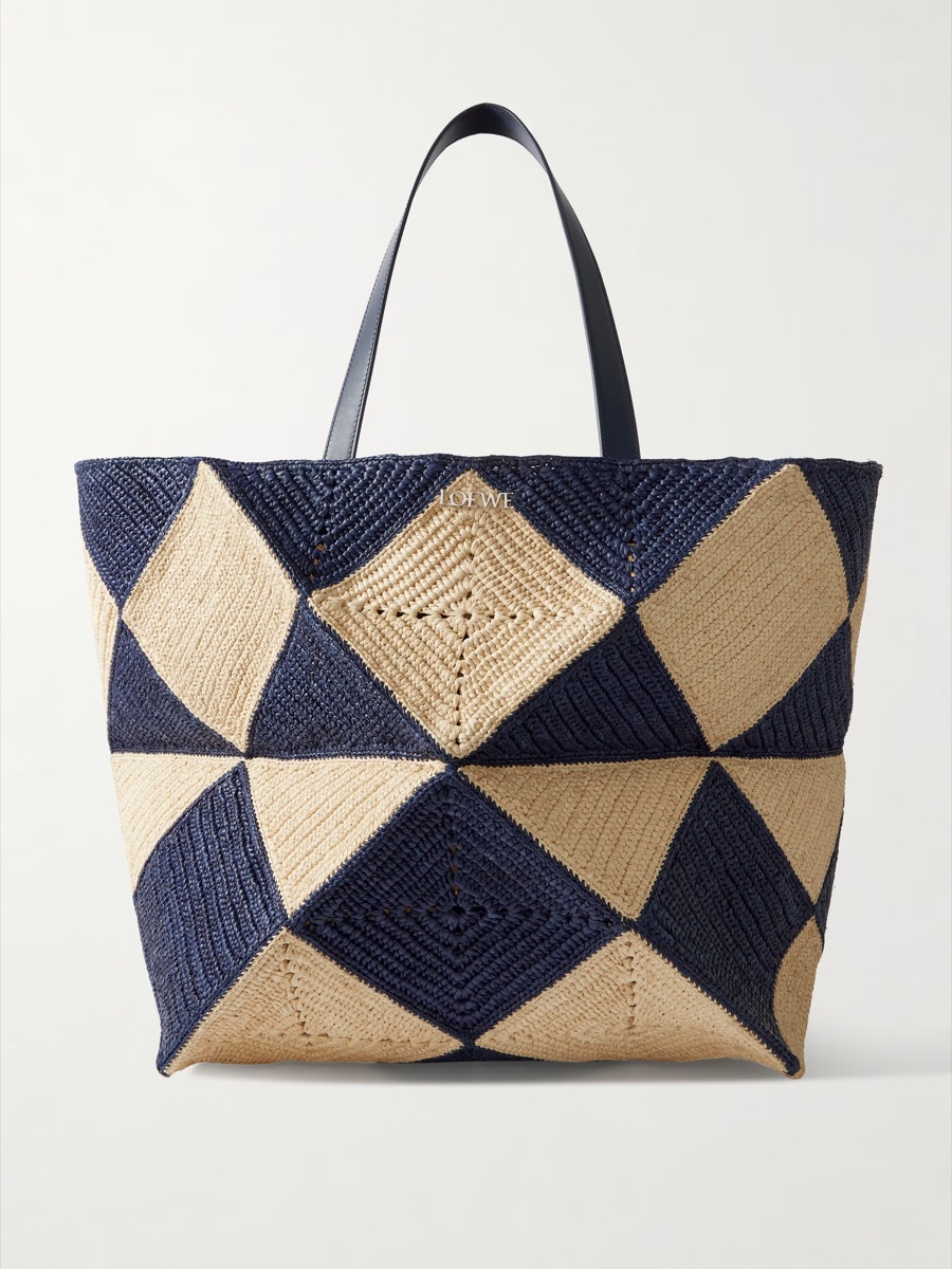 Loewe + Paula's Ibiza XXL Puzzle Fold Leather-Trimmed Raffia Tote Bag